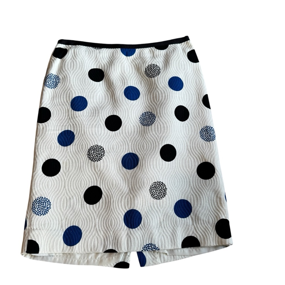 TALBOTS Petite Cream Blue Polka Dot Pencil Skirt Fully Lined Womens Size…
